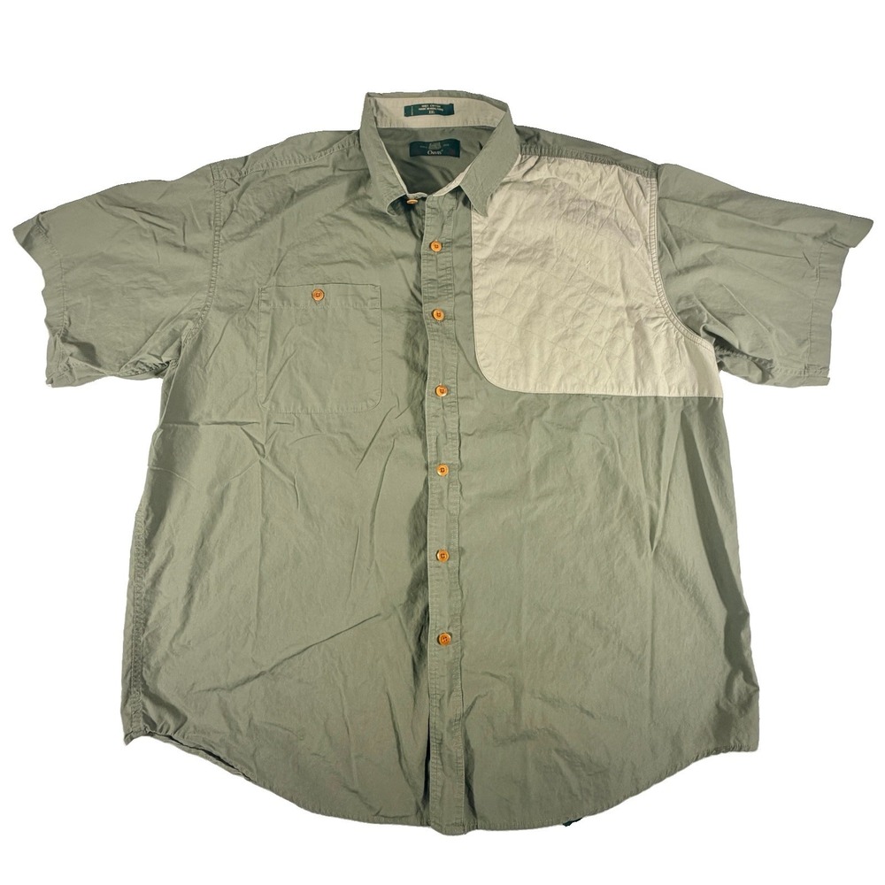 Vintage Orvis Shirt Mens 2XL Green Shooting Short Sleeve Quilted Shoulder '90s